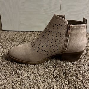 Tan Suede Ankle Boots Laser Cut Design